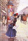 Jean Beraud Canvas Paintings - Jeune femme traversant le boulevard